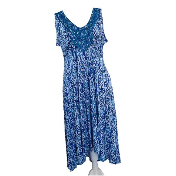 Unity World Women Dress Medium Blue V-neck Sleeveless Boho Print - Picture 1 of 8